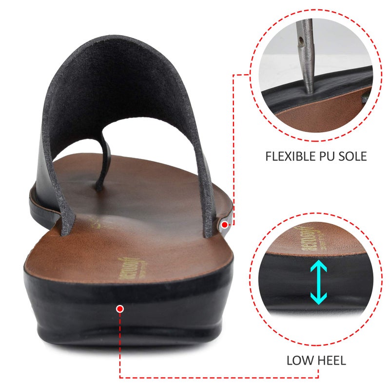 Aerosoft Womenâ€™s Split Toe Slide Sandals Comfortable Summer Flats for Walking Travel & Casual Wear Cute Dressy Outdoor Fashion Footwear (Daffodil Black Size 7) - Image 4
